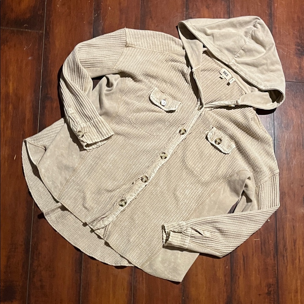 BKE Beige Hooded Cardigan Sweater